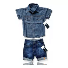 Conjunto Infantil Menino Bermuda + Camisa Jeans 