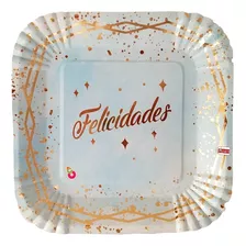 Plato Felicidades Celeste 18 Cm X 8 Descartables - Ciudad Co