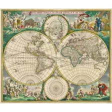 Mapa Do Mundo Antigo 80cmx100cm Decoração Vintage Século 17