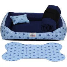 Kit Cama Casinha Caminha Pet Para Cachorro Lavável - Média Cor Coroa Azul