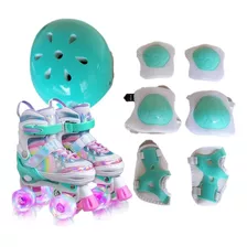 Patins Quad Lindo Tam./ajustável + Kit Proteção Rodinhas Led