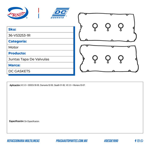 Juntas Tapa De Punteras Mitsubishi 3000gt 1990-1999 V6 3.0 Foto 2