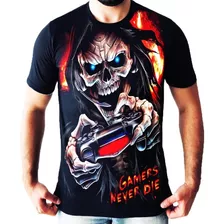 Camisa Camiseta Caveira Gamer Never Day Skull Dead