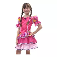 Vestido Junino Caipira Infantil Babados Rosa Festa Quadrilha