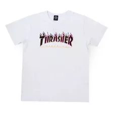 Camiseta Thrasher Double Flame Logo Neon Branca