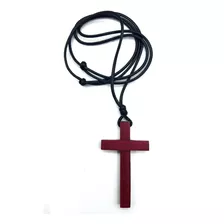 Colar Cordão Crucifixo De Madeira Artesanal 4,0 X 6,5 Cm