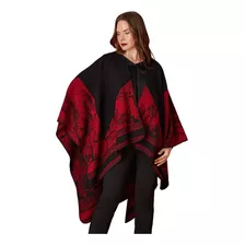 Poncho Con Diseño En Bordes Rojo