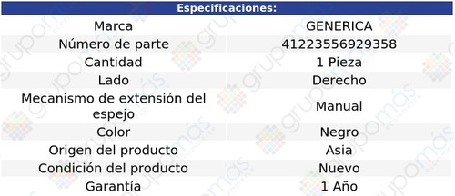 Espejo Lateral Derecho Manual Generica Gmc Jimmy 94 Al 04 Foto 2