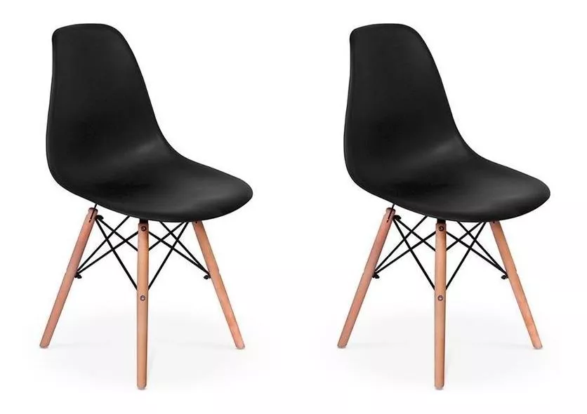 Conjunto 02 Cadeiras Charles Eames Eiffel Wood - Preta