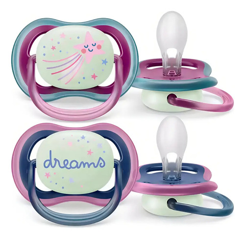 Chupeta Philips Avent Dupla Ultra Air Noturna 6-18 Meses Brilha No Escuro Rosa