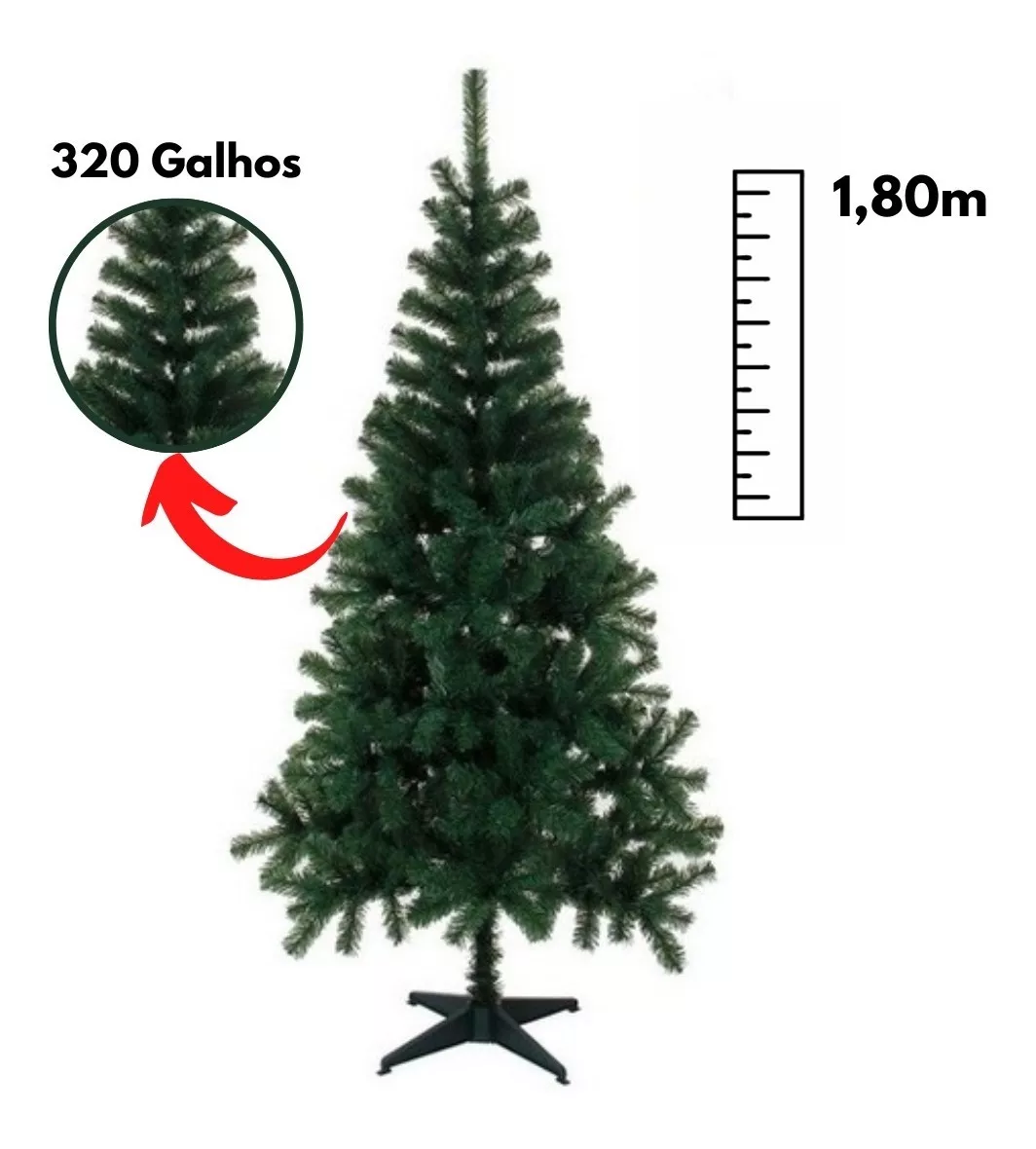Árvore De Natal Pinheiro Verde Imperial 180cm C/ 320 Galhos