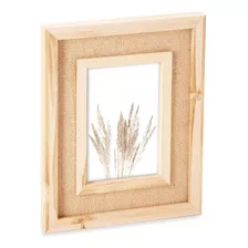 Porta Retrato Em Mdf Com Rattan - 10x15cm Bege Madeira Vidro