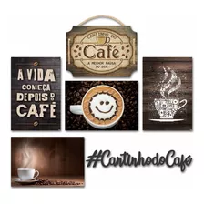 Kit 6 Placas Decorativas Em Mdf Tema Café 30x20cm Cafeteria