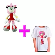 Kit Boneco Pelúcia Sonic Amy Rose + Camisa Infantil - 4 A 16