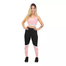 Conjunto Fitness Calça Cropped Preto E Rosê Academia