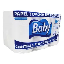 Papel Toalha Bobina Folha Simples Virgem Branco 6x100m Baby