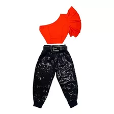 Conjunto Infantil Look De Brilho Paetê Blogueirinha Novidade