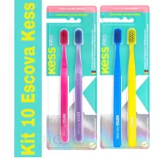 Kit 10 Escova Dental Kess Pro Extra Macia 6580 Cores