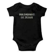 Body Preto Infantil Soldadinho De Jesus Bebê Cristão Fé
