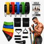 Kit 18 Itens Esportivos Para Treino Em Casa Academia Fitness Funcional Com Elásticos Extensor Puxadores Faixas Elásticas Mini Band P/ Exercícios Ginástica Fisioterapia - Topsand Activewear Colorido