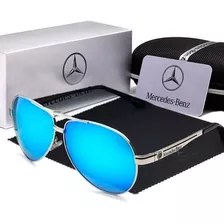 Óculos De Sol Mercedes Benz Metal Polarizado Uv400 Luxo Cor Azul-celeste Armação Prateado Lente Azul-celeste
