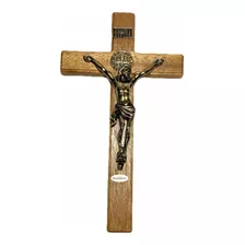 Crucifixo De Parede Madeira Nobre Metal 21cm Cruz Resistente