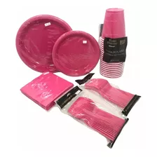 Súper Kit Magenta Fiusha Desechables P 20 Plato Vaso Serv Cu