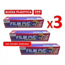 Pack De 3 Film Pvc Alusa Plastica 300 Metros X3 Con Cortador