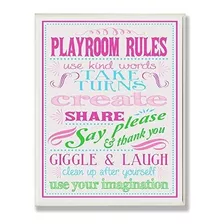 Stupell Home Decor Pink, Green And Blue Playroom Rules Recta