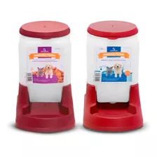 Kit Comedouro/bebedouro Peq. Automático 3 Litros Cães Gatos Cor Vermelho