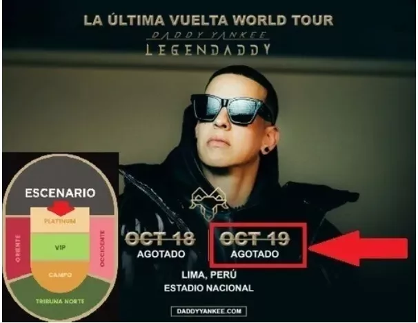 Daddy Yankee- Segunda Fecha- Zona Platinum- Compra Segura.