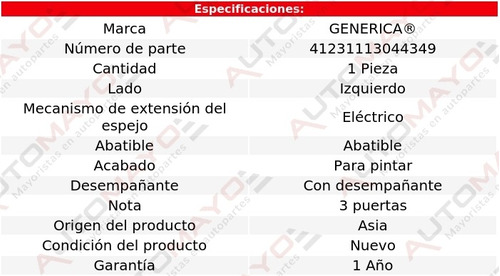 1 Espejo Izq Elect P/pintar C/desemp Abatible Audi 04-08 Foto 2