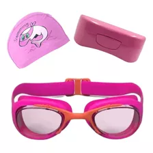 Óculos Estojo Touca Natação Infantil Profissional Lentes Uv Cor Rosa-laranja