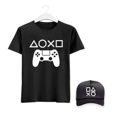 Kit Camiseta Básica Infantil Com Boné Meninos Gamer Jogos