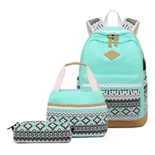 Conjunto De 3 Piezas De Mochila Simple De Lona Para Mujer