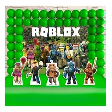 Painel + Display Decoração Festa Infantil Roblox Com Fita