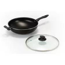 Panela Wok Antiaderente Com Tampa De Vidro 30cm - Yakissoba