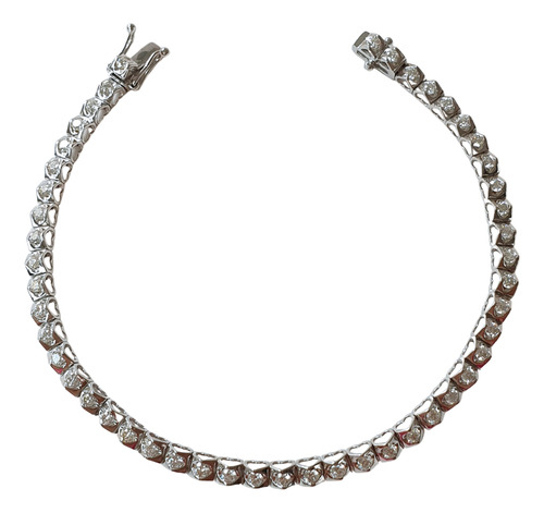 Pulseira Riviera De Diamantes 1,44ct De Ouro 18k 750 Coração Branco 17.5 Cm