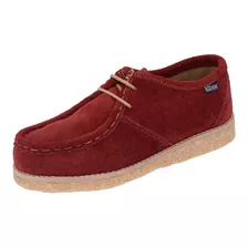 Sapato London Style Vermelho Couro Camurça Sola Crepe 