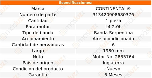 Banda 1980 Mm Acc 147 L4 2.0l 04/07 Continental A/a Foto 4