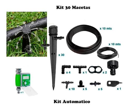 Kit  Riego Automatico Goteo 30 Macetas Kit30 Aquaflex