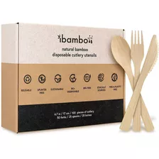 Juego De 100 Utensilios De Bambú Ibambo 50 Tenedores...