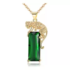 Colar Feminino Leopardo Esmeralda Verde Semijoia Ouro 18 Top