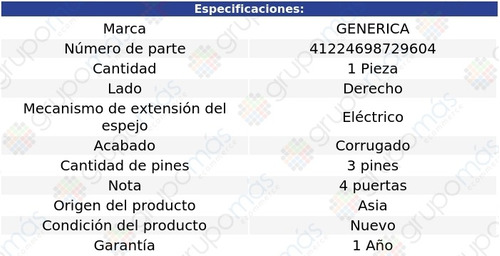 Espejo Derecho Elctrico Corrug 3 Pines Tracer 97 Al 00 Foto 2