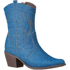 Bota Western Feminina Texana Country Jeans Bordada 