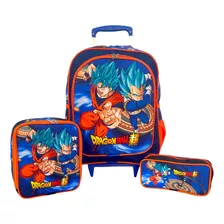 Kit Mochila Infantil Escolar De Rodinhas Dragon Ball Tam G