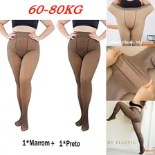 2 Pares De Meia-calça Feminina Translúcida Plus Size 60-80 K