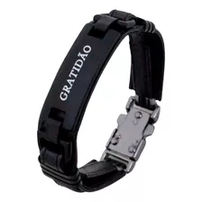 Pulseira Masculina Gratidão Couro Preto Ajustável Cruz Fé 