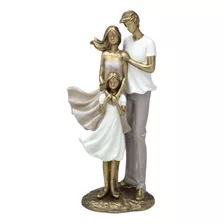 Escultura Estatueta Estátua Família Casal E Filha Menina 