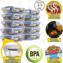 Kit 10 Pote De Vidro Marmita Hermético 640ml Freezer Fitness Rishon Azul-escuro